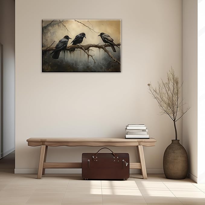 OAAPITI Halloween Decor Vintage Crow Wall Art Retro Art Poster Creepy Raven Picture Print Horrid Cemetery Painting Artwork Home Wall Decor(Artwork-4,12"x18")