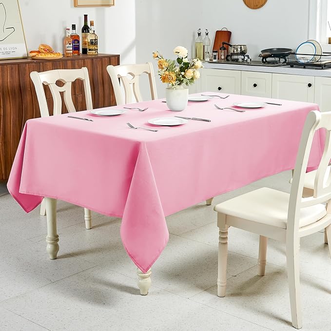 IVAPUPU Textured Linen Table Cloth for Rectangle Table - Pink Tablecloths Rectangular Waterproof Wrinkle Free Wipeable Dining Cover for Spring Wedding Birthday Kitchen Decor, 60 x 84 Inch