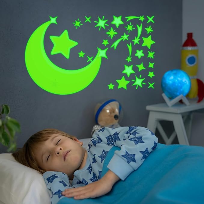 Glow in The Dark Moon Stars Stickers, 150 PCS Glowing Luminous Falling Star Wall Decals Moon Star Ceiling Stickers for Kids Boys Girls Bedroom Nursery Playroom Party Room Decor
