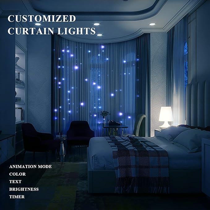 JMEXSUSS App-Controlled Color Changing Curtain Lights, 400 LED RGB String Lights for Halloween, Bedroom, Window, Wall, Party, Backdrop, Christmas, Indoor, and Outdoor Decorations, 6.5x6.5ft