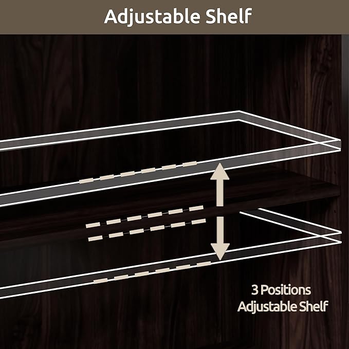 70 Inch Tall Bookcase with Doors, Library Office Bookshelf with Adjustable Shelves, Floor Standing Storage Cabinet for Bedroom Living Room Organizer with Anti Tipping Kit, Dark Cherry Finish