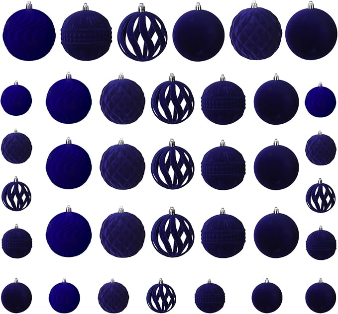 36pcs Velvet Christmas Ornaments, Flocked Christmas Balls Sets Assortment for Christmas Tree Holiday Decor