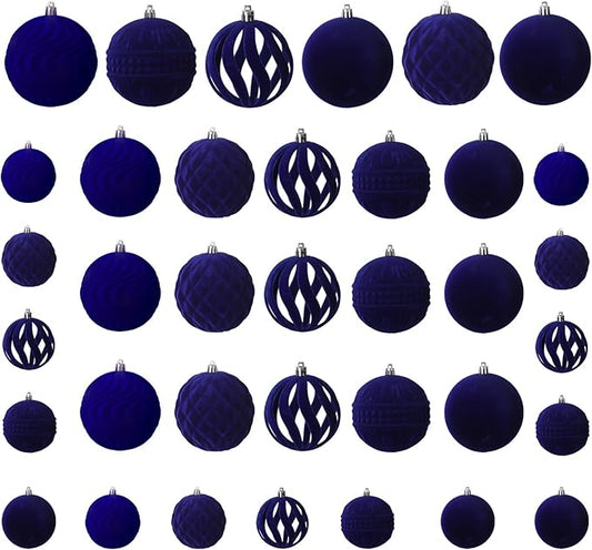 36pcs Velvet Christmas Ornaments, Flocked Christmas Balls Sets Assortment for Christmas Tree Holiday Decor