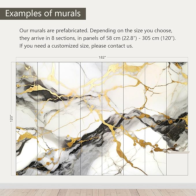 AFZEVEB-Black and Gold Marble Wallpaper Wall murals for Bedroom 182"x120" (Not Peel and Stick)