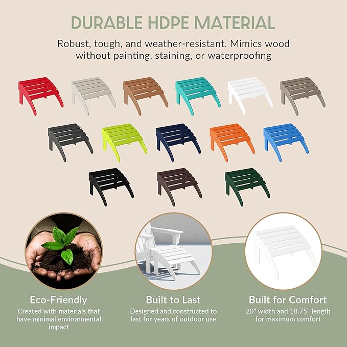 WestinTrends Outdoor Ottoman, Patio Adirondack Ottoman Foot Rest, All Weather Poly Lumber Folding Foot Stool for Adirondack Chair, Widely Used for Outside Porch Pool Lawn Backyard, White