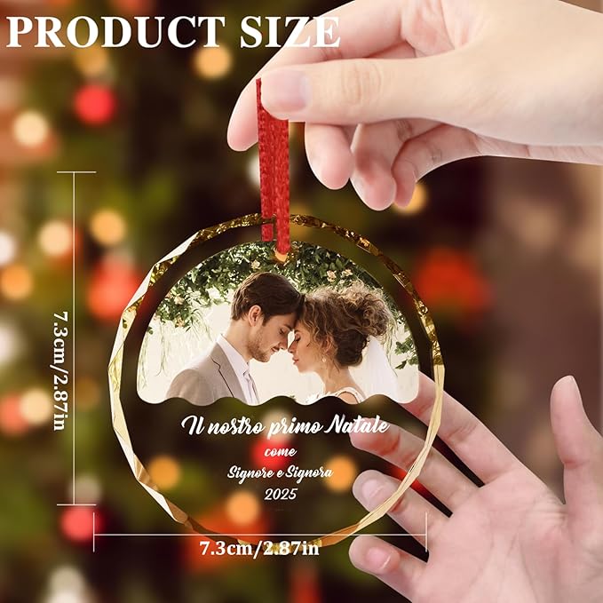 2025 Personalized Family Christmas Ornament, Custom Crystal Glass Keepsake with Photo & Name Christmas or Birthday Gift for Dad, Husband, Grandpa