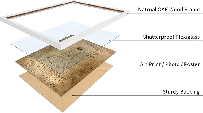Poster Master Classic Leonardo Da Vinci Poster - Vintage Renaissance Print - Gift for Artist, Friend - Vitruvian Man, Proportion, Symmetry, Human Body - Wall Decor for Office, 11x14 White Framed