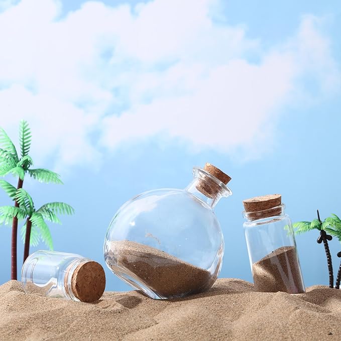 12 Pcs Halloween Glass Potion Bottle with Corks 6 Size Assorted Mini Glass Bottle Clear Message Jars with 2 Funnels for Halloween Decoration Party Favor Costume Prop DIY Crafts Witchcraft Supplies