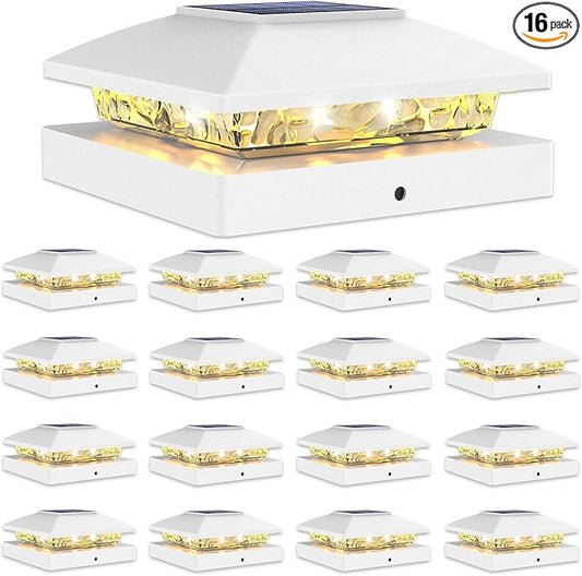 VOLISUN 4x4 Solar Post Cap Light 16pack,Solar Fence - Cap Lights Outdoor Waterproof for Wooden/Vinyl Post, White Deck Post Light Solar Powered with Warm White for Garden/Patio/Porch
