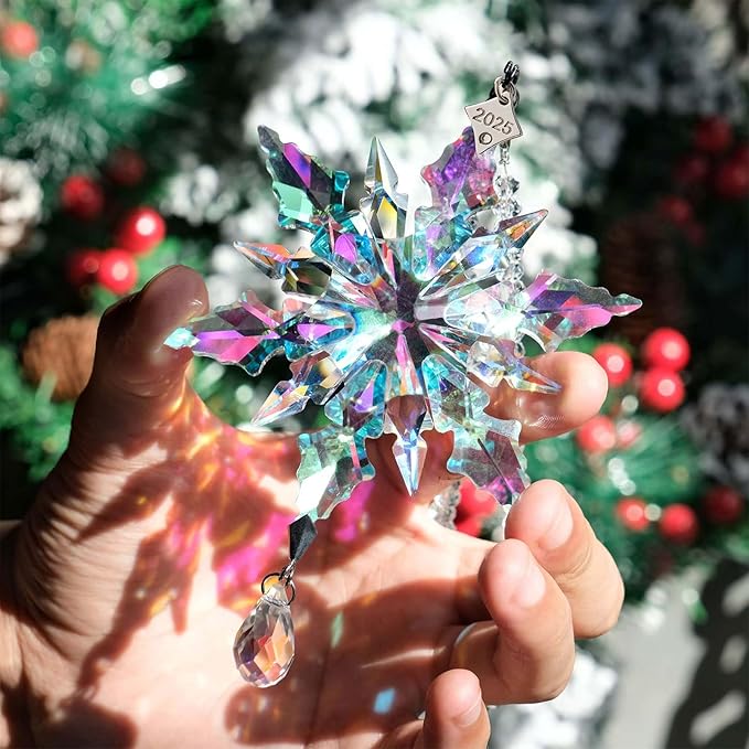 2025 Annual Christmas Ornaments Crystal Snowflake Star - Christmas Tree Ornaments Pendant Sun Catcher Home Hanging Decor (2025 Colored Crystal 3 Layers)