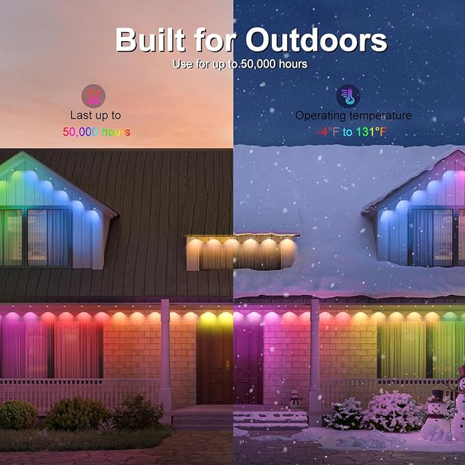 Permanent Outdoor Lights,Intelligent RGB+IC Outdoor Lights with a Wide Range of Scene Modes, IP67 Waterproof for Christmas Decorations,with App/Remote Control (100FT)