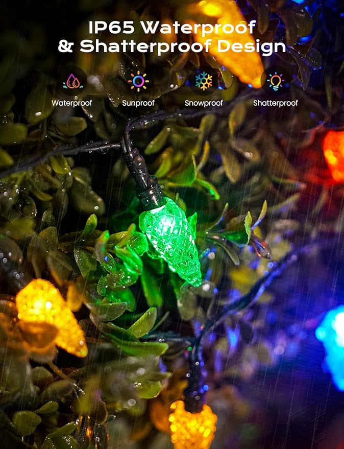 Brightown 4 Pack Solar Operated C6 Strawberry String Lights, 22.64ft 50 LEDs Multicolor LED Christmas Fairy Lights, Solar Christmas Lights Outdoor, Christmas Decorations for Christmas Tree