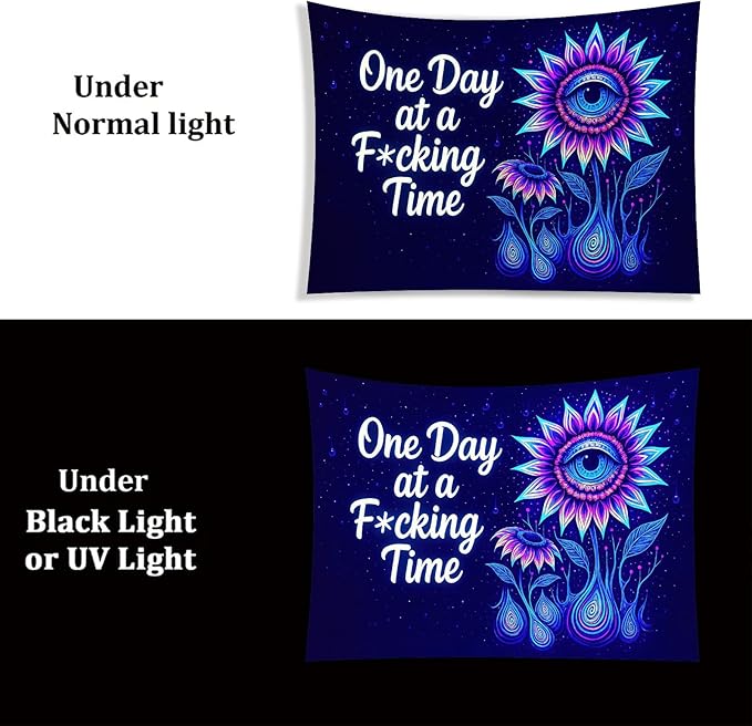 Starlit Patio Blacklight Trippy Tapestry UV Reactive Psychedelic Eye Flower Wall Hanging with Quote for Bedroom Dorm Living Room Aesthetic Glowing Decor Fluorescent Poster Large 78 x 59 Inch