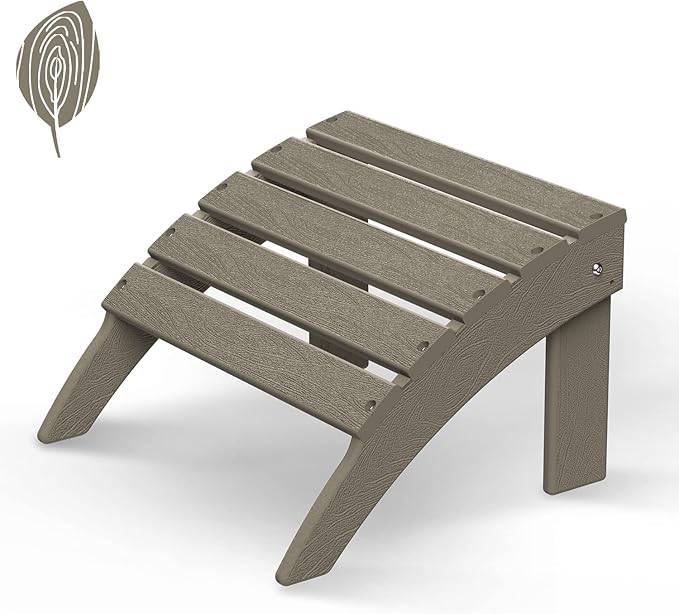 GREENVINES Adirondack-Ottoman | Wood Grain | HDPE Plastic | Outdoor Footrest | All Weather | Foot Rest | Foot Stool | Desert Brown | for Adirondack Chair