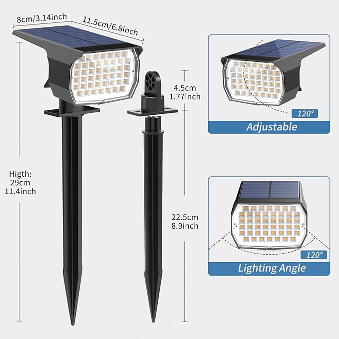 Solar Spot Lights Outdoor Waterproof IP65, 6 Pack Landscape Spotlights with 46 LEDs, 3 Modes Auto On/Off Solar Powered Flood Lights for Outside Pathway, Yard, Garden, Walkway (Cool White)