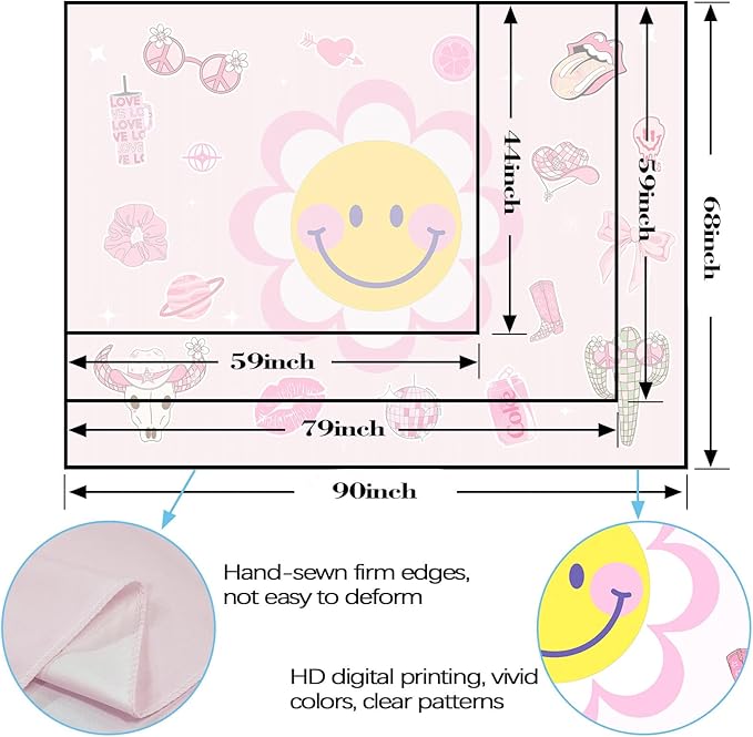 Lunerfex Y2K Tapestry Pink Sun Wall Tapestry, Cute Tapestries for Bedroom Funny Tapestries Wall Hanging for Bedroom Living Room Decor Pink-7 44"x60"