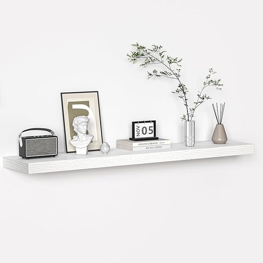 Floating Shelves - 10.3 Inch Deep Wall Shelf for Decor & Storage - Wall Mounted Display Shelving with Invisible Heavy-Duty Metal Bracket - 48" W x 10.3" D x 1.8" H - Set of 1 - Rustic White