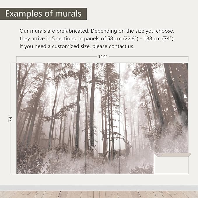 AFZEVEB-Forest Wallpaper Vintage Trees with Deer Wall murals for Bedroom 114"x74" (Not Peel and Stick)