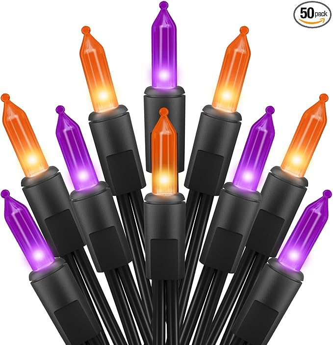 Halloween Mini Lights, 50 Count 13 Feet Incandescent Bulb Mini String Lights, Connectable Halloween Lights for Haunted House Ghost Party Holiday Window Indoor Outdoor Decoration, Orange & Purple