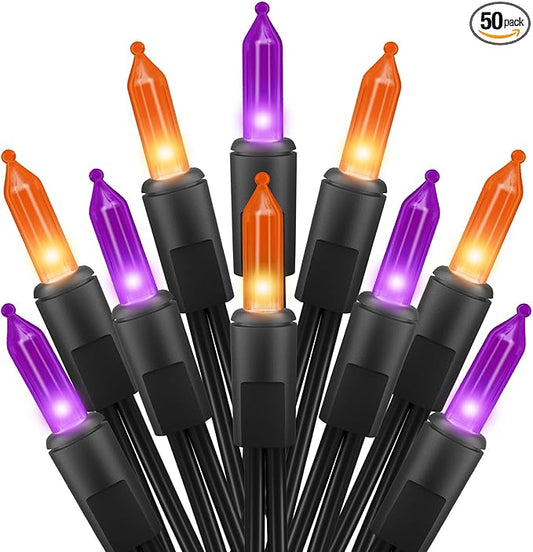 Halloween Mini Lights, 50 Count 13 Feet Incandescent Bulb Mini String Lights, Connectable Halloween Lights for Haunted House Ghost Party Holiday Window Indoor Outdoor Decoration, Orange & Purple