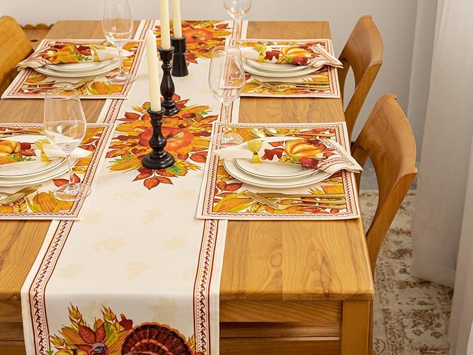 YiHomer Fall Thanksgiving Tabletop Collection for Kitchen Dining Decoration Parties Harvest, Harvest Party, Table Runner, 14 x 108