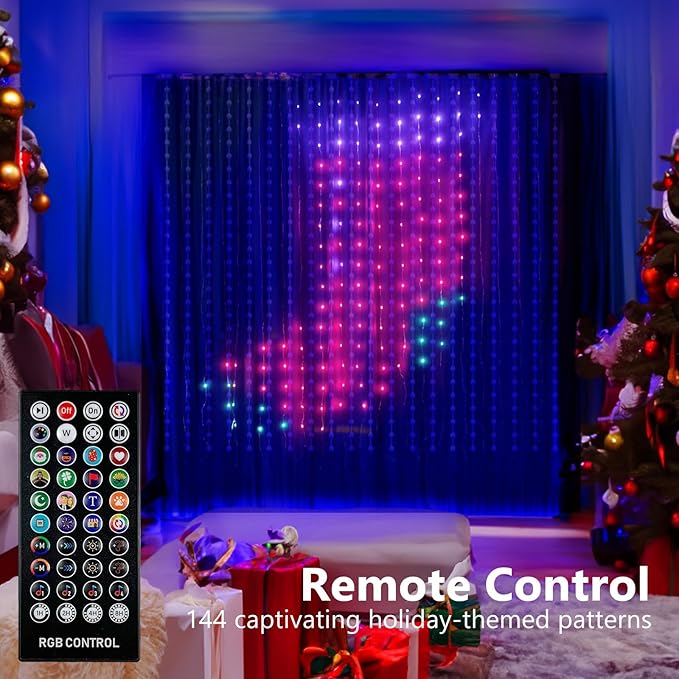 Amposei Smart Curtain Lights, Smart LED Curtain String Lights Outdoor, 540 LEDs Christmas Lights, Dynamic DIY Light, Music Sync Color Changing Fairy Lights with APP Remote Control for Backdrop Bedroom