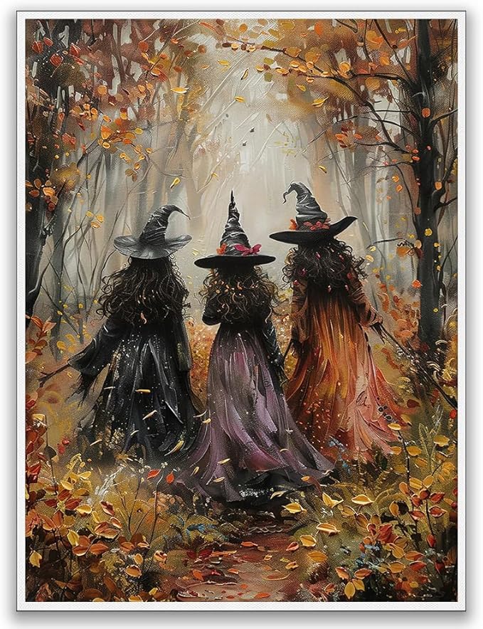 Generic Vintage Three Witches In The Forest Painting Witch Print Witchy Canvas Print Halloween Wall Art Halloween Decor Witch Poster Dark Academia Gothic Room Decor for Dorm Bedroom 20x30in Unframed