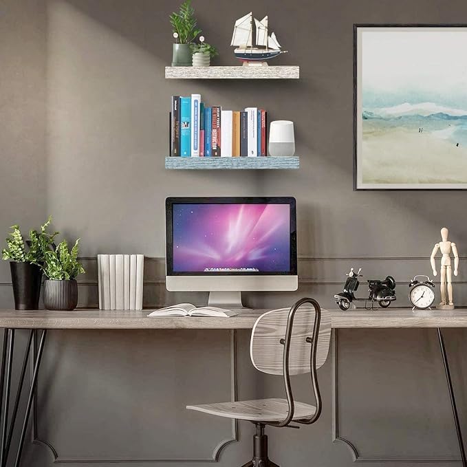 Sorbus Floating Shelves - 2 Pack 16 Inch Rustic & Blue Wall Shelves for Bedroom, Kitchen, Living Room, Bathroom Shelves, Home Decor, Office - Floating Shelf for Trophy, Books, Frames, Toilet Paper