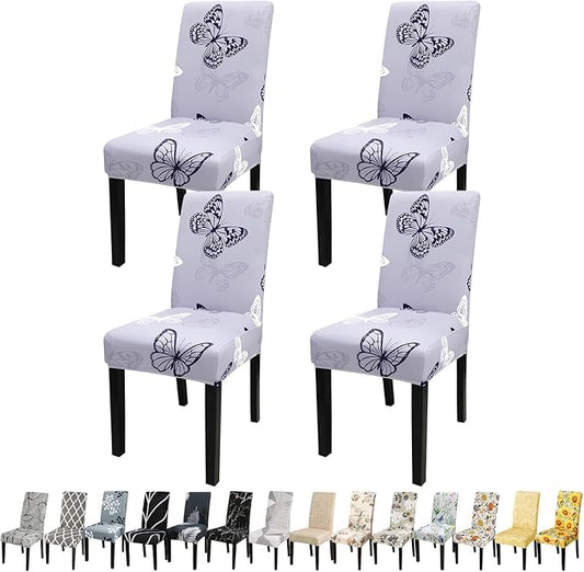 JQinHome Pattern Chair Covers for Dining Room Set of 4, High Stretch Removable Washable Parsons Chair Slipcover for Home Party Hotel Wedding Ceremony (Grey Butterfly,4PCS)