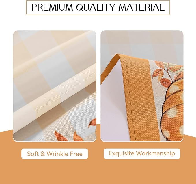 Romanstile Fall Round Tablecloth, Thanksgiving Autumn Harvest Pumpkin Buffalo Plaid Table Cloth, Stain Resistant Washable Table Cover for Party/Dining/Holiday- Orange Checkered, 70 Inch