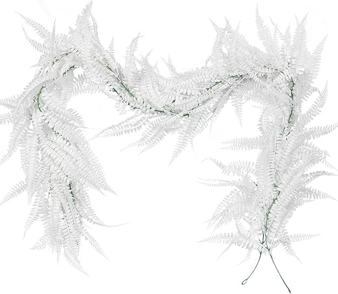 RECUTMS 2pcs Artificial Garland Faux Hanging Boston 6FT Fern Garlands Fake Greenery Ferns Plants for Halloween Thanksgiving Wedding Indoor Outdoor Party Wall Door Frame Fireplace Decor(White)