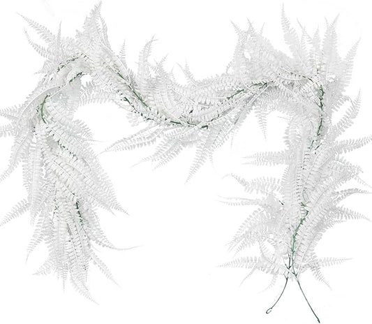 RECUTMS 2pcs Artificial Garland Faux Hanging Boston 6FT Fern Garlands Fake Greenery Ferns Plants for Halloween Thanksgiving Wedding Indoor Outdoor Party Wall Door Frame Fireplace Decor(White)