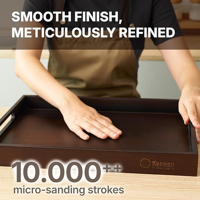 Koppen Acacia Wood Serving Tray with Handles, 17" x 13.86", Large Wooden Platter for Breakfast, Ottoman Tray for Party, Snacks, Fruit, Coffee Table, Living Room, Sofa, Bed, Outdoor