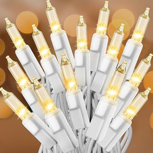 Clear Christmas Lights 25FT 100 Incandescent Bulbs Warm White Mini Lights with White Wire for Christmas Tree, Garland, Thanksgiving, Wedding, Party, Home, Indoor & Outdoor Festival Decoration