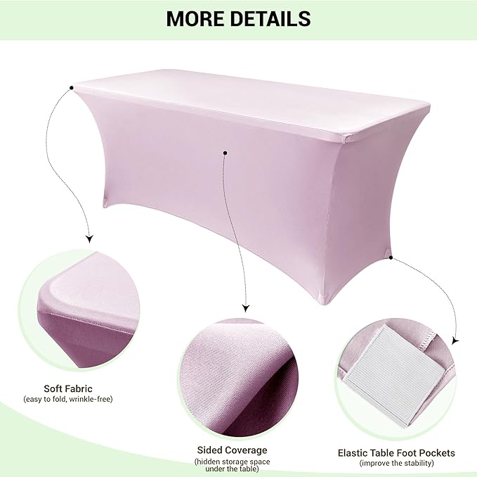 Obstal Spandex Table Cover 8ft Fitted Tablecloth Rectangular - Stretch Rectangle Folding Table Cloth for Birthday Party Wedding Banquet, Light Pink, 96L x 30W Inch
