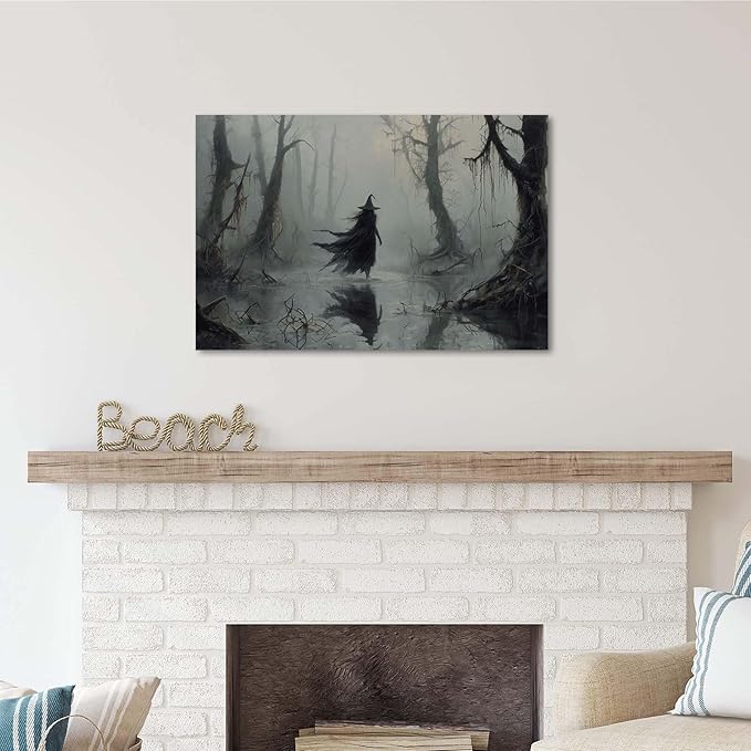 JFHCQJPK Vintage rustic swamp witch poster dark moody wall art gothic horror season halloween print for home decor retro dark moody painting28x40in Frameless