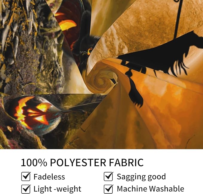 LB Halloween Wall Tapestry Horror Witch Cat and Dead Tree Pumpkin Lights with Spooky Graveyard Tapestry Orange Full Moon over Misty Forest Wall Decor for Bedroom Living Room Dorm 60x40 Inches