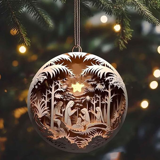 6 Pack Nativity Scene Ornaments - 3.15'' Diameter & Gifts Boxed Keepsake | Christmas Tree Nativity Scene Hanging Ornaments, The Birth of Jesus Decor, Religious Gifts for Christian & Family
