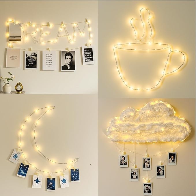 SUDDUS 16ft 50LED Fairy Lights with 22 Clips, Battery/USB Operated Photo Twinkle Lights with Remote Control & Timer, Waterproof Indoor Outdoor String Lights for Wedding Bedroom Dorm Decor (Warm White)