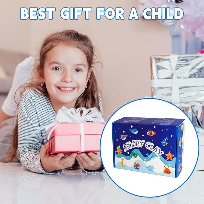 Air Dry Clay Kit for Kids,DIY Air Dry Clays Kit with Sculpting Tools and Tutorials,Creative Molding Clay Gift Kits with Tools,Ultra Light and Soft, Safe and Non-Toxic DIY Underwater Adventure Gift Toy