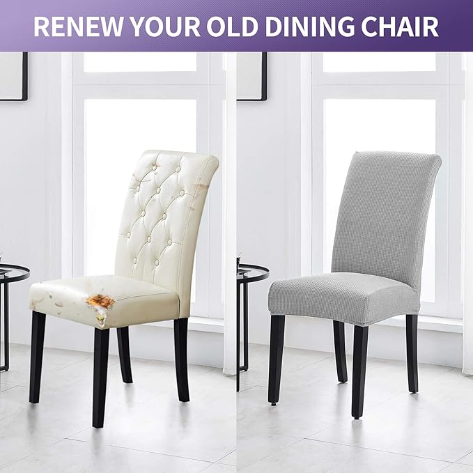 Joccun Chair Covers for Dining Room Set of 4, Dining Chair Slipcovers Stretch Dining Room Chair Covers Seat Protector,Washable Parsons Chair Cover for Home,Hotel,Banquet(Silver,4 Pack)