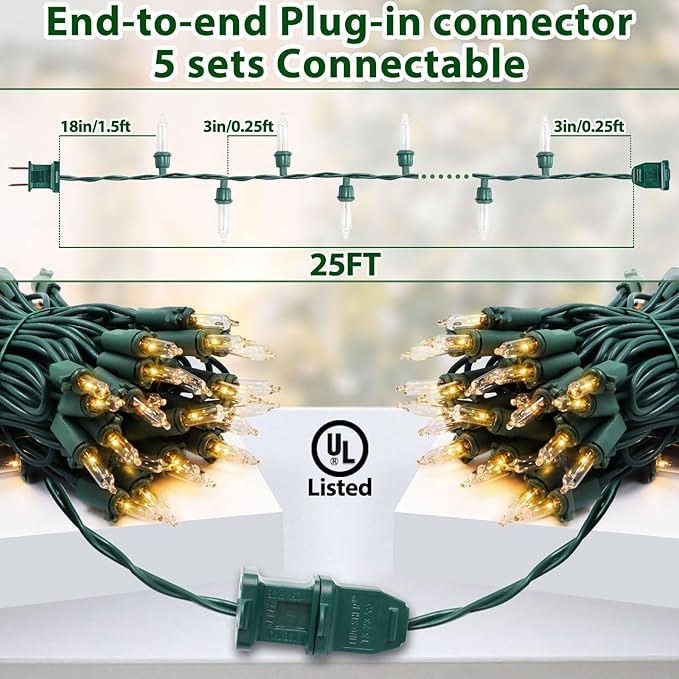 Clear Christmas Lights 25FT 100 Incandescent Bulbs Warm White Mini Lights with Green Wire for Christmas Tree, Garland, Thanksgiving, Wedding, Party, Home, Indoor & Outdoor Festival Decoration