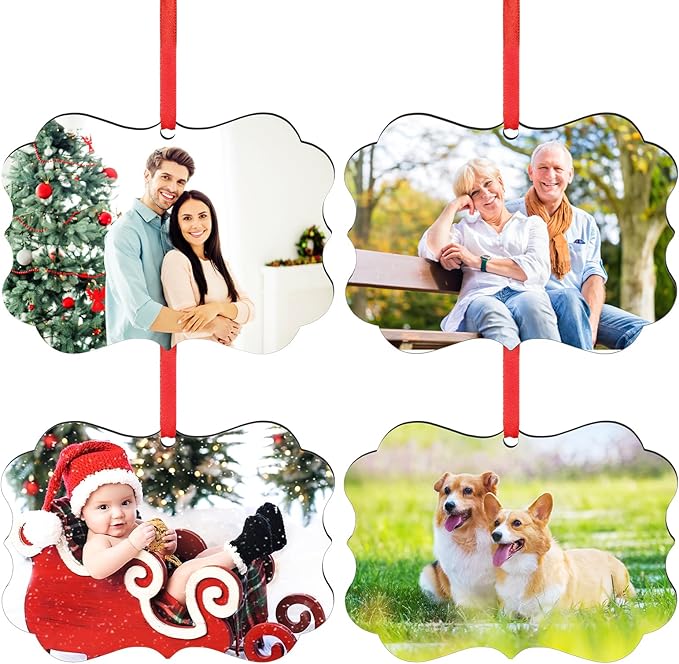 4 Pack Personalized Christmas Ornaments 2025 Wood Custom Photo Text Hanging Ornament for Christmas Tree Decorations, First Christmas Engaged/Married, New Home, Baby's First Christmas, Memorial