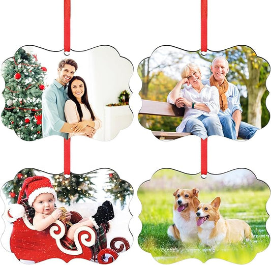 4 Pack Personalized Christmas Ornaments 2025 Wood Custom Photo Text Hanging Ornament for Christmas Tree Decorations, First Christmas Engaged/Married, New Home, Baby's First Christmas, Memorial