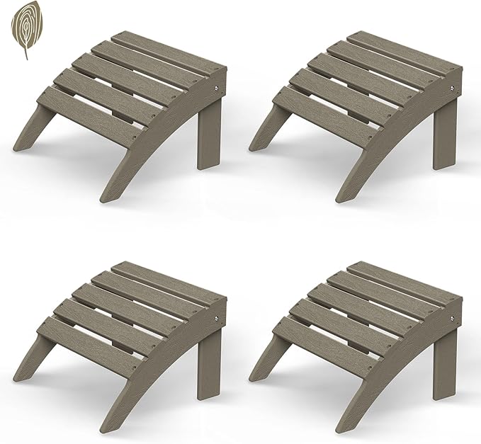 GREENVINES Adirondack-Ottoman | Wood Grain | Set of 4 | HDPE Plastic | Outdoor Footrest | All Weather | Foot Rest | Foot Stool | Desert Brown | for Adirondack Chair