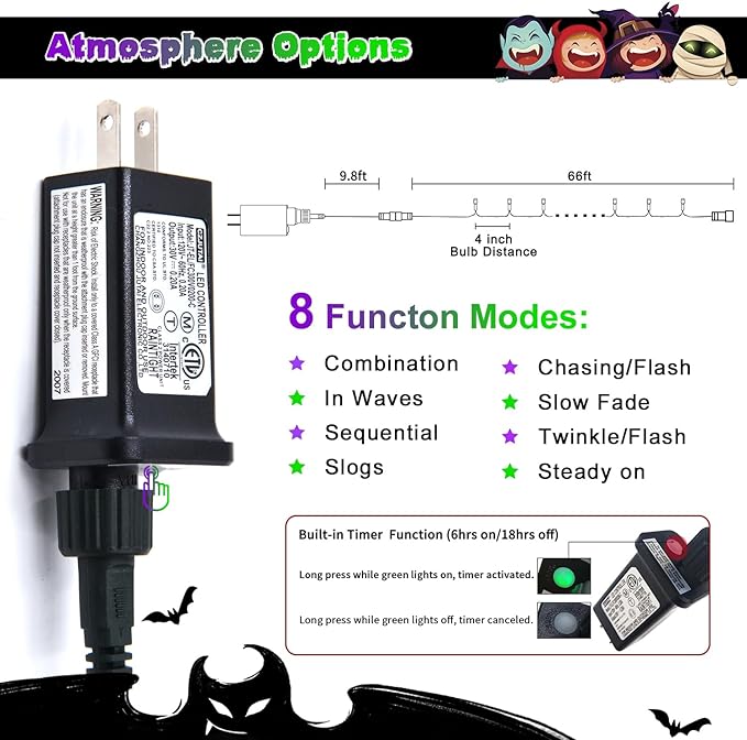 JMEXSUSS 200 LED Purple and Green Halloween Lights Plug in, 66ft Connectable Halloween String Lights,8 Modes Outdoor Waterproof Tree Light for Yard Outdoor Indoor Bedroom Garden Patio Decor