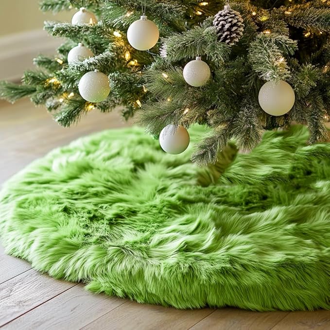AISENO 48 Inch Green Christmas Tree Skirt Plush Decoration for Merry Christmas Party - Faux Fur Christmas Tree Skirt Decorations