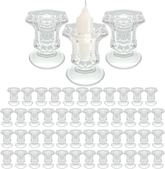 50 Pieces Glass Taper Candle Holders Bulk Clear Glass Taper Candlestick Holders for Wedding Table Centerpiece Party Decoration 2.2 Inch