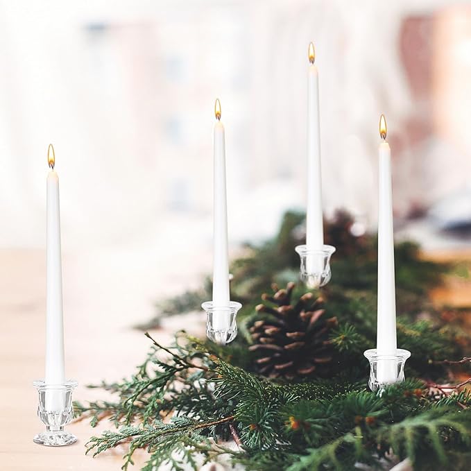 144 Pcs Glass Taper Candle Holders Bulk 2. 5 Inch Clear Candlestick Holder with Long Tapered Candles Candle Sticks Set for Table Centerpiece Wedding Christmas Party Decoration