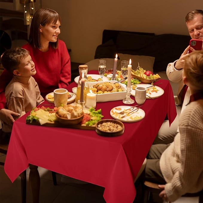 sancua 6 Pack Red Tablecloth 60 x 102 Inch, Rectangle Table Cloth for 6 Feet Tables - Stain and Wrinkle Resistant Washable Polyester Table Cover for Dining Tables, Buffet Parties and Camping